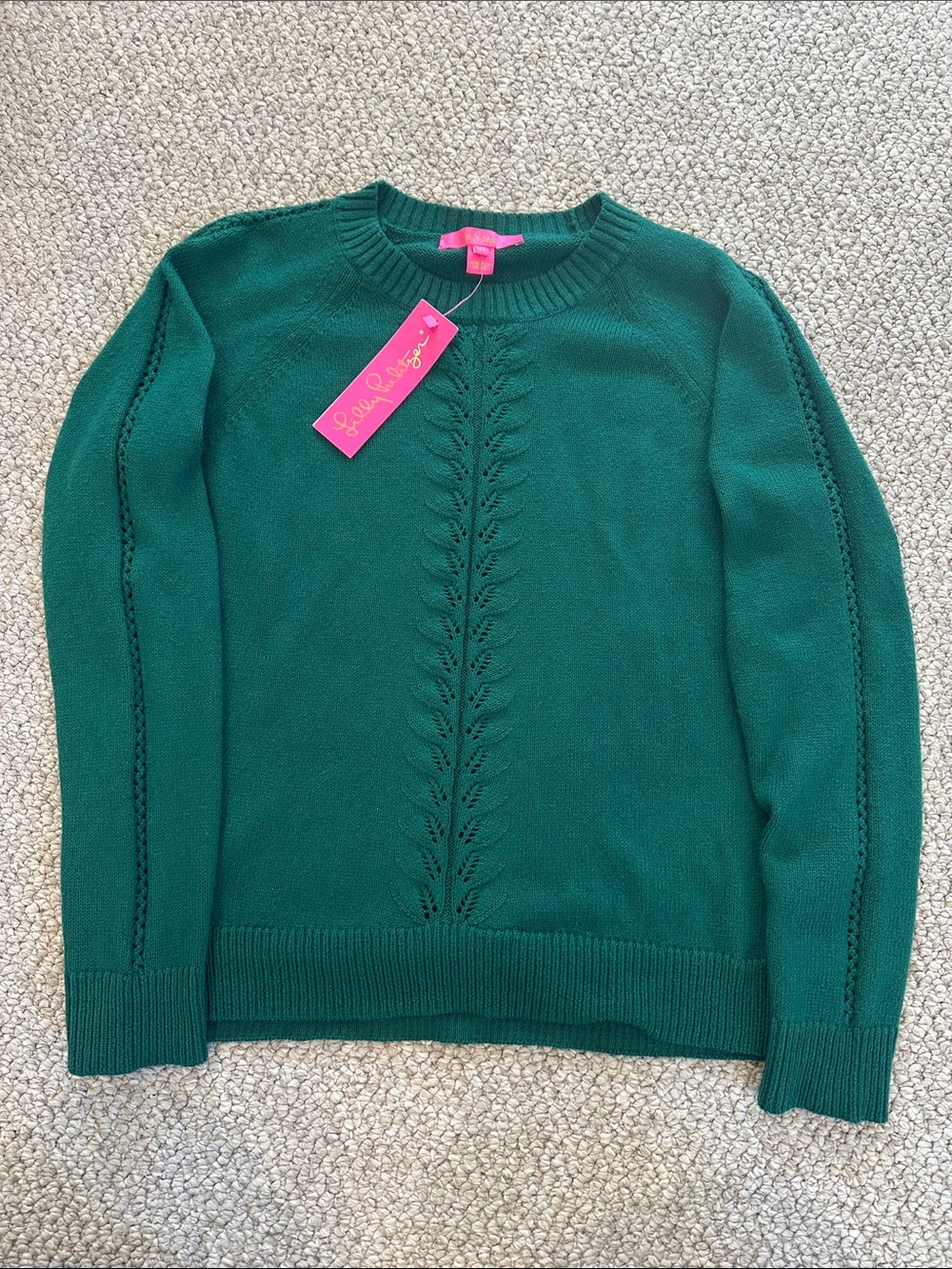 Lilly Pulitzer Green Cable-Detail Crewneck Sweater